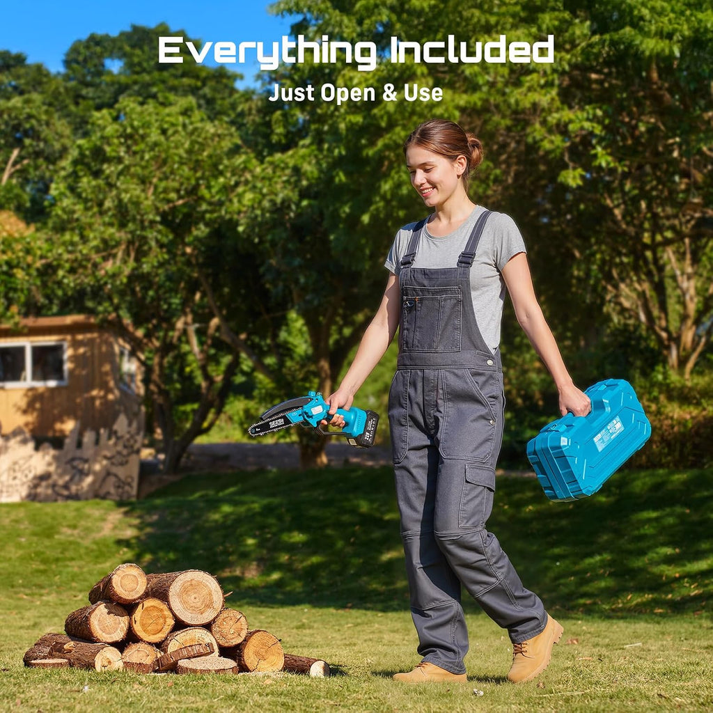 SEESII 8 Inch Mini Cordless Chainsaw with 4000mAh x2 Batteries