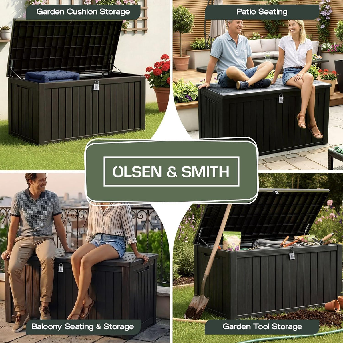 Olsen & Smith 680L Large Recycled Outdoor Garden Storage Box & Chest
