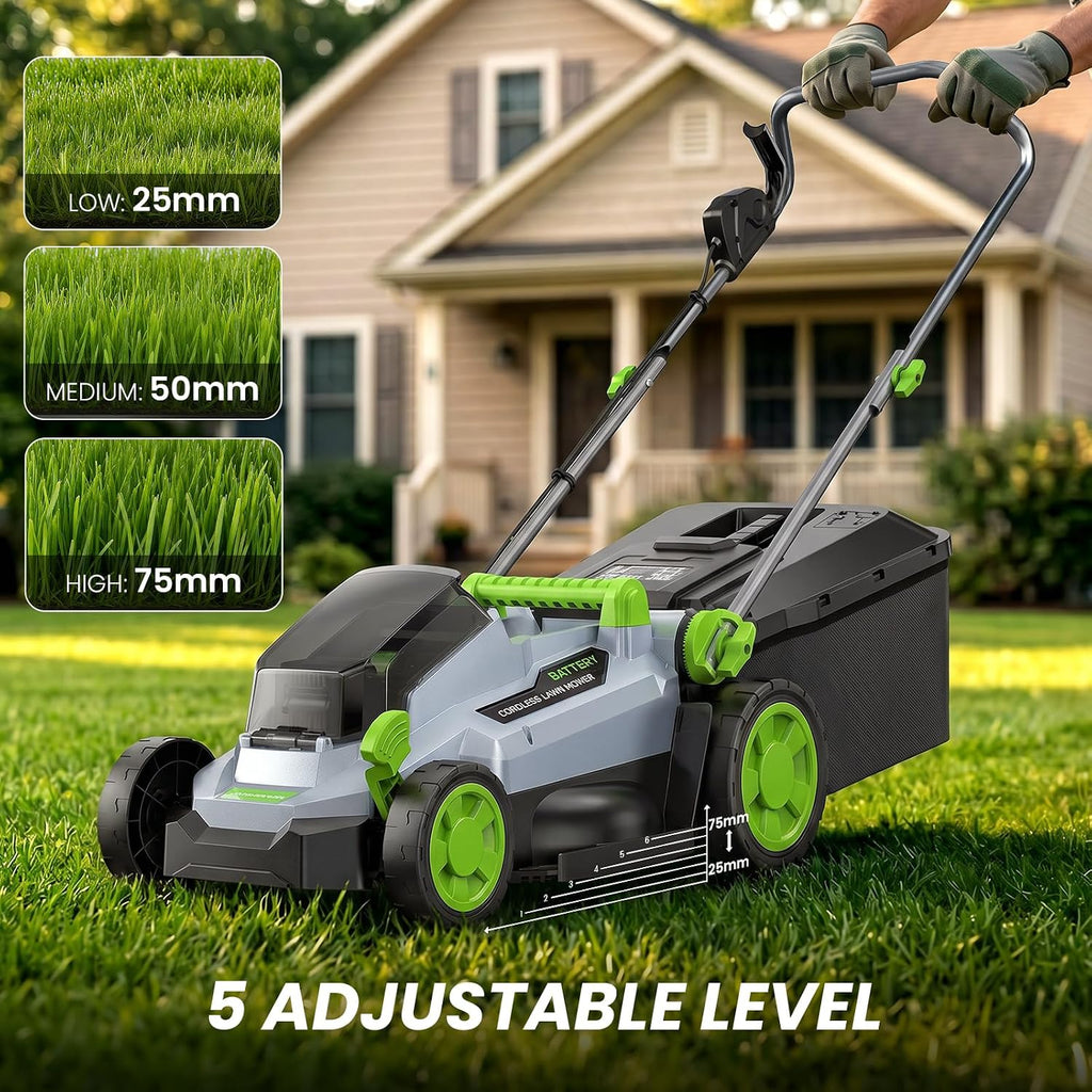 ETOOLAB 40V Cordless Lawnmower, 34cm Cut, Brushless, For Medium Gardens