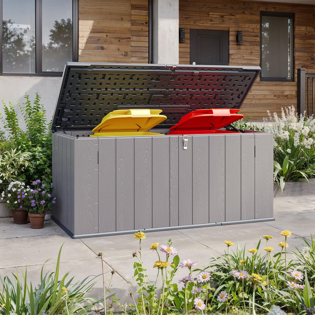 Aoxun Outdoor Deck Box 600L, Large Resin Outdoor Storage Box with Lid, Waterproof & UV-Resistant Garden Storage for Cushions, Tools, and Pool Accessories 4.7x2.2FT(Grey)
