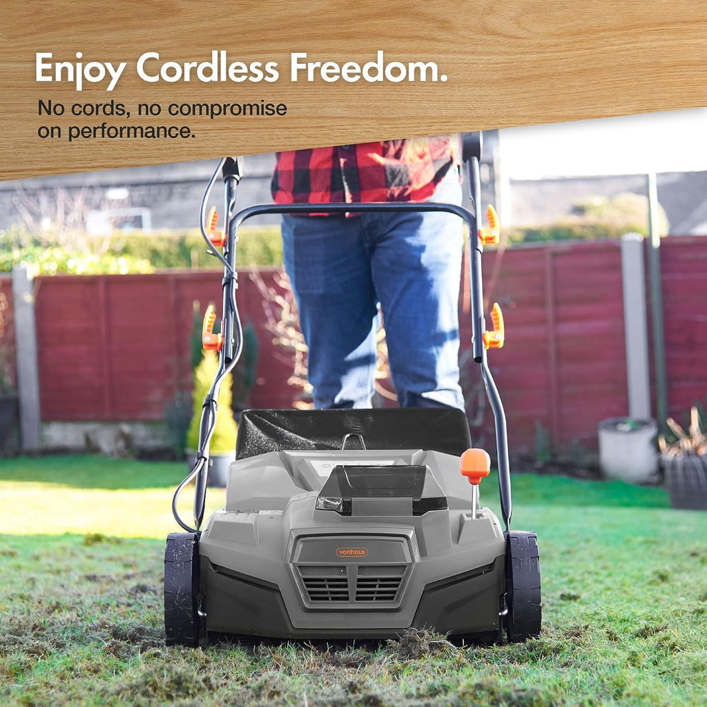 VonHaus Lawn Scarifier/Aerator/Rake Cordless 40V – x2 20V Batteries/Charger