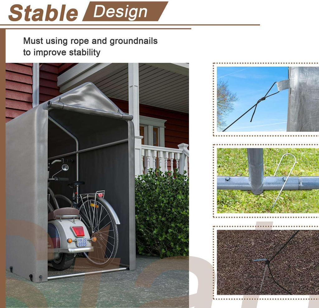 BIRCHTREE 1.8M*1M Garden Waterproof Anti-UV Bike Storage Tent Bicycle Motorcycle Shed Shelter Outdoor Backyard Steel Frame PE Cover Zipper Door Small Grey