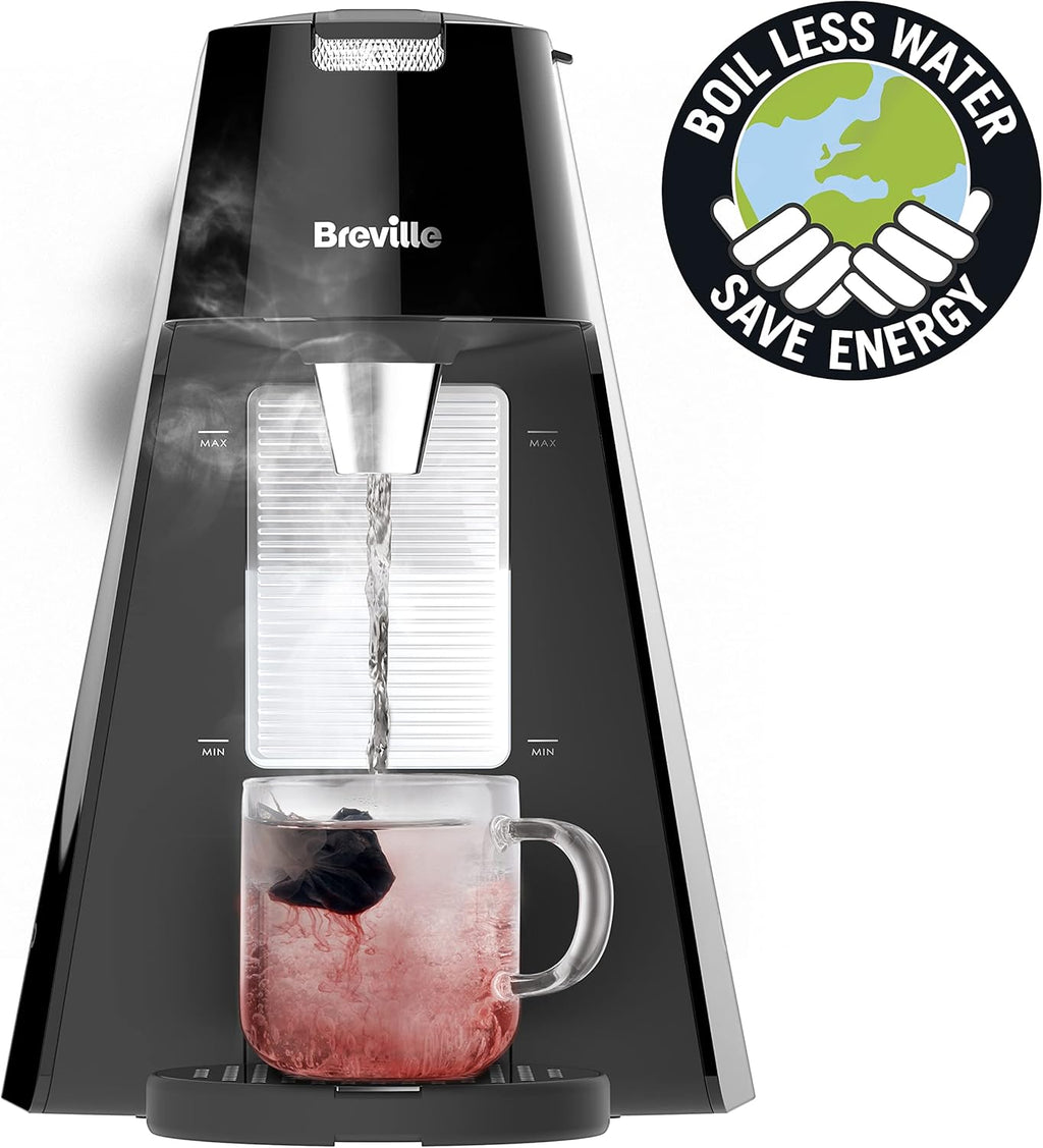 Breville HotCup Hot Water Dispenser | 1.7 Litres with 3 KW Fast Boil | Pre-set cup fill, with manual “STOP” button | Energy-efficient use | Gloss Black [VKT124]
