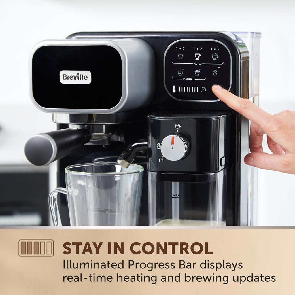 Breville Prima Latte Luxe One Touch Espresso Maker| EspressoLatte Cappuccino Coffee Maker | 19 Bar Italian Pump | Automatic Milk Frother | ESE Coffee Pod Compatible | Black [VCF166]