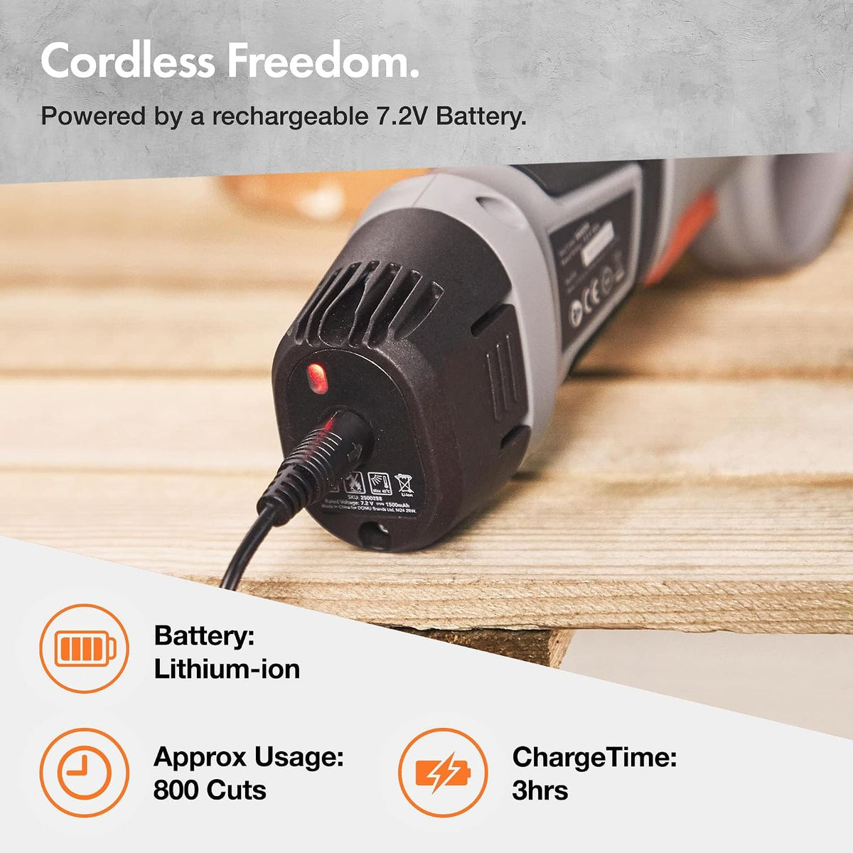 VonHaus Cordless Garden Secateurs 7.2V – Electric Pruning Shears for Gardening, Lightweight Pruner for Tree Twigs, Shrubs, Plants, Bushes & More – 800 Cuts from 1 Charge – Comfortable Ergonomic Handle