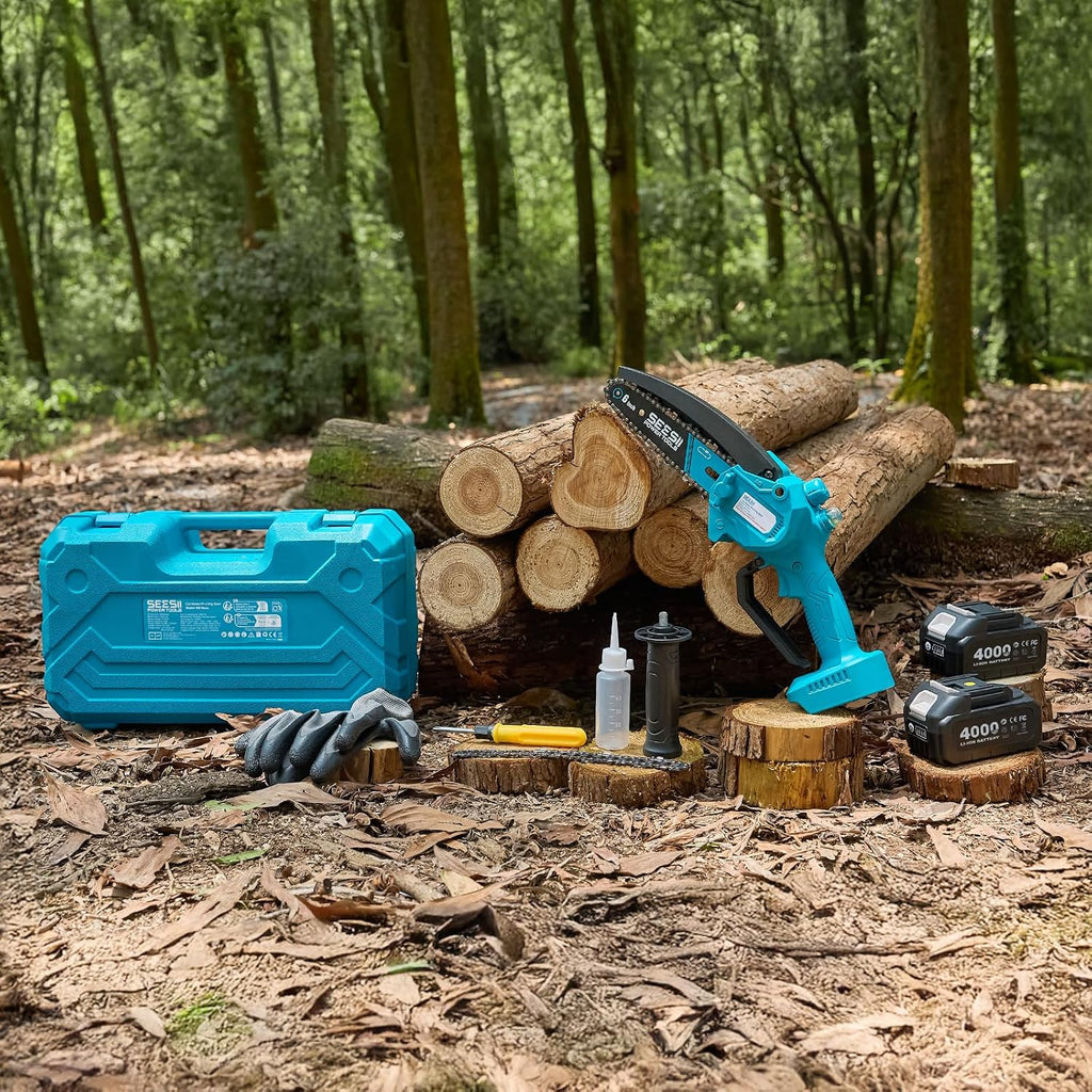 SEESII Mini Chainsaw Cordless 6 Inch with 2×4000mAh Batteries