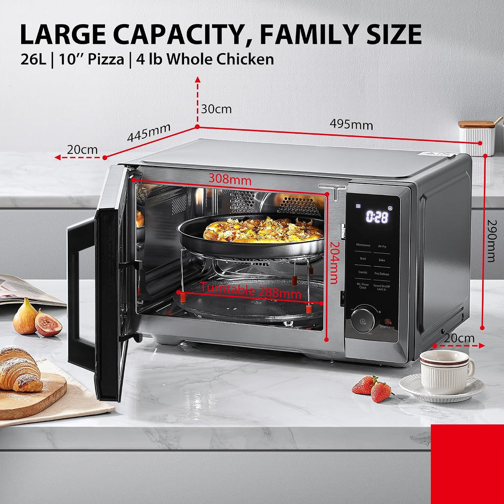 TOSHIBA Air Fry Combo 5-In-1 26L Countertop Microwave Oven, Broil, Bake, Combi, 10 Power Levels, 10 Auto Cooking Presets, Easy Defrost, Black, 900W, ML2-EC26SF(BS)