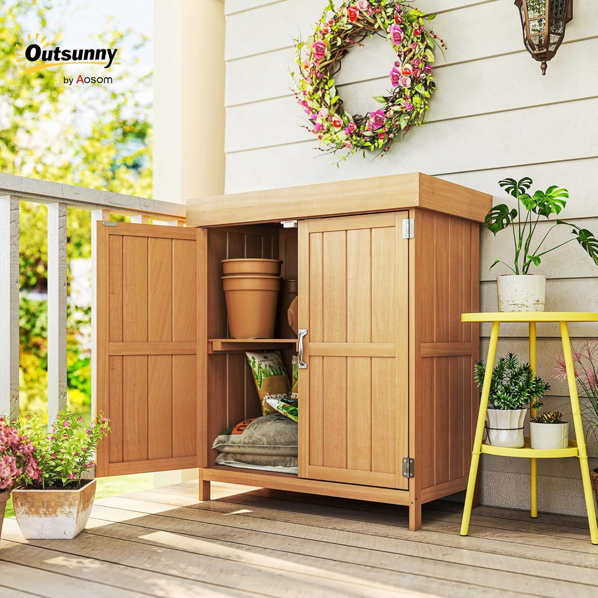 Outsunny Small Shed, Openable Roof 74 x 43 x 88 cm Natural Wood Finish