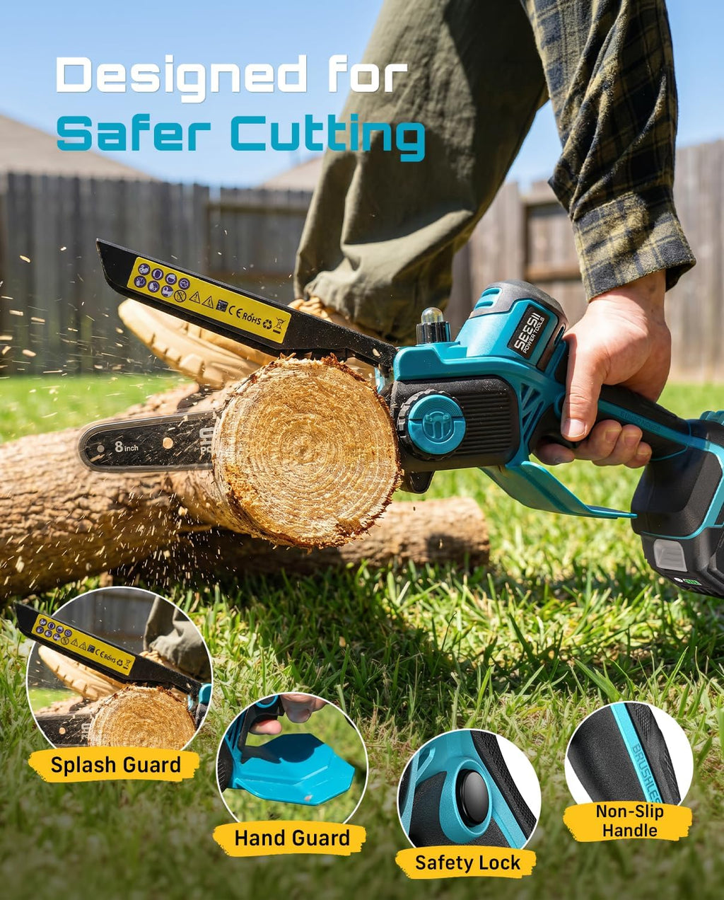 SEESII Mini Chainsaw 8 Inch & 6 Inch, Brushless, 2x4000mAh Batteries