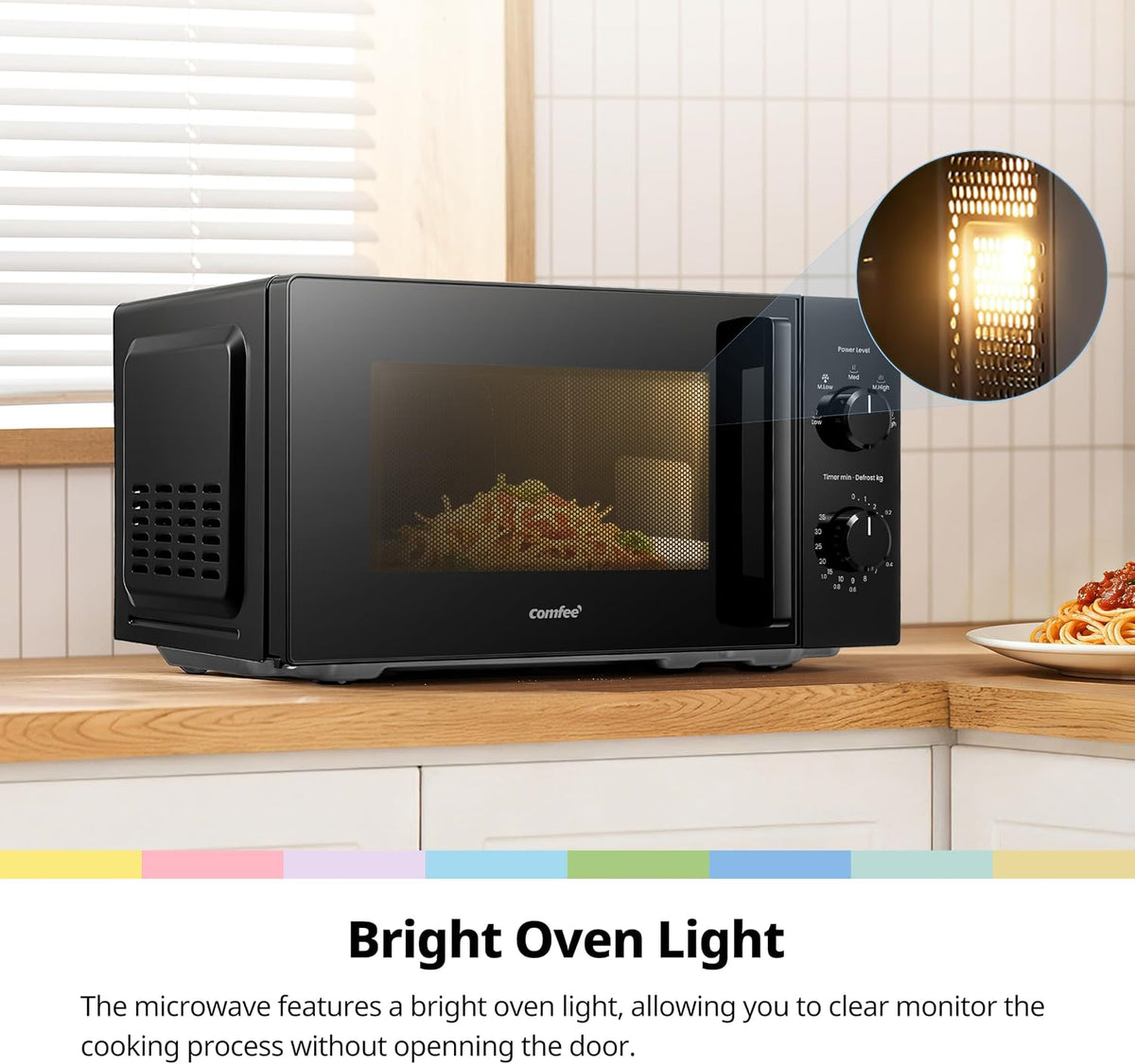 COMFEE' 20L Compact Black Microwave Oven, 700W Solo Manual Countertop Microwave with 5 Power Levels, Quick Defrost, Easy Clean, Dial Timer, Ideal for Small Kitchens - CMO-MM20L2NFPF(BK)