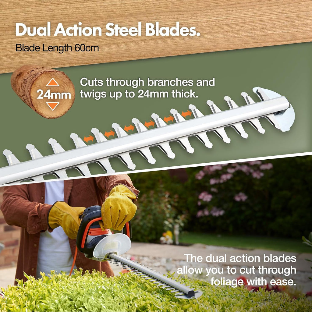 VonHaus Hedge Trimmer Corded 710W – 10m Cable, Blade Cover, 61cm Blade