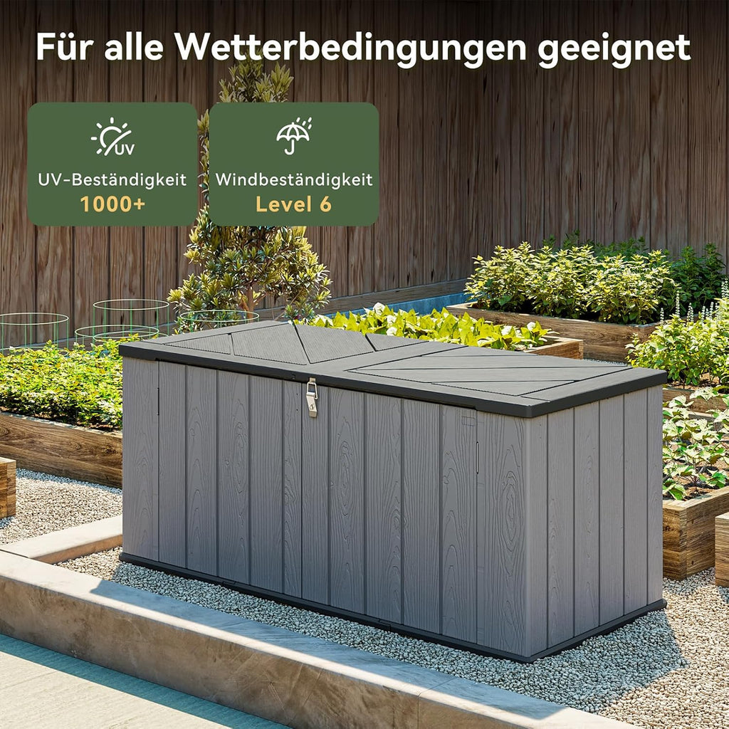 Aoxun Outdoor Deck Box 600L, Large Resin Outdoor Storage Box with Lid, Waterproof & UV-Resistant Garden Storage for Cushions, Tools, and Pool Accessories 4.7x2.2FT(Grey)