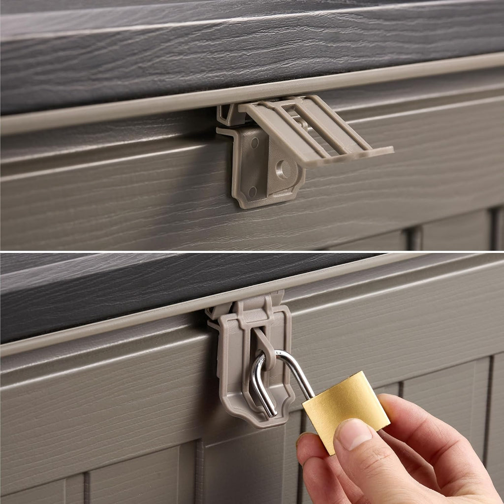 VonHaus Garden Storage Box 270L – Outdoor Utility Chest Organiser – Weatherproof Plastic, Lockable Lid, Sliding Bar Hinge, Carry Handles, Portable – For Garden, Patio, Balcony, Decking – Grey, Black