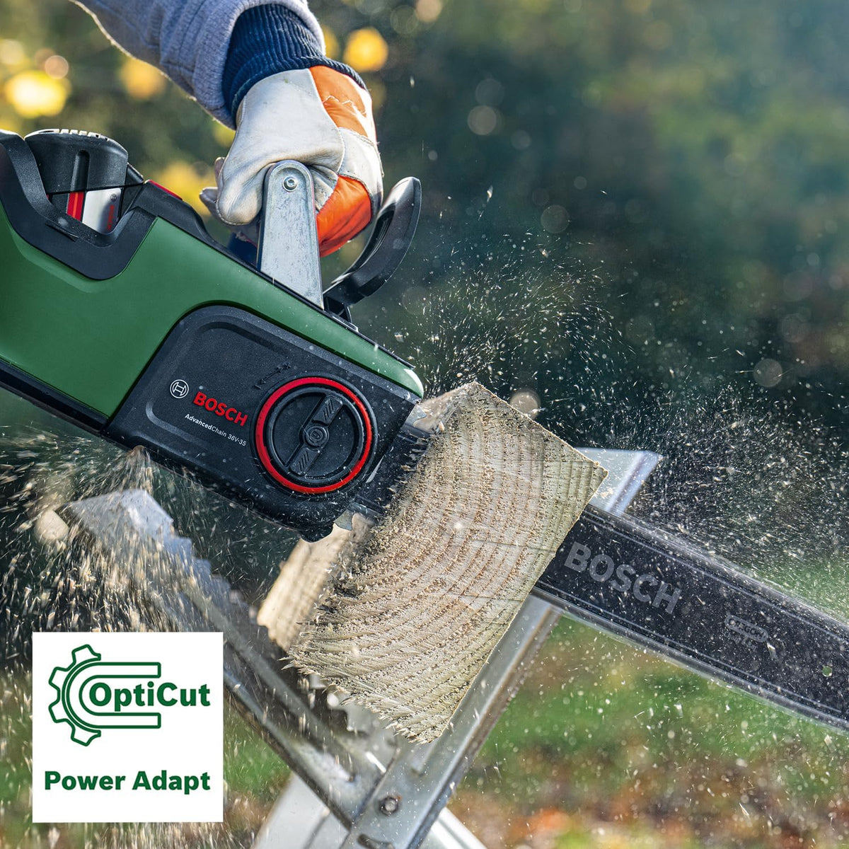 Bosch Cordless Chainsaw AdvancedChain 36V-35-40 (for Cutting Through Tough Hardwood; 36 Volt System; Chain Speed: 14m/s; Without Battery)