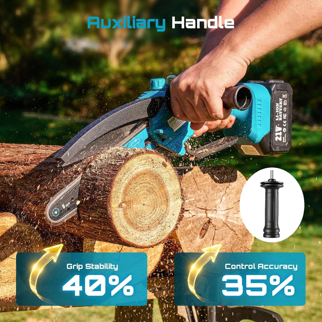 SEESII 8 Inch Mini Cordless Chainsaw with 4000mAh x2 Batteries