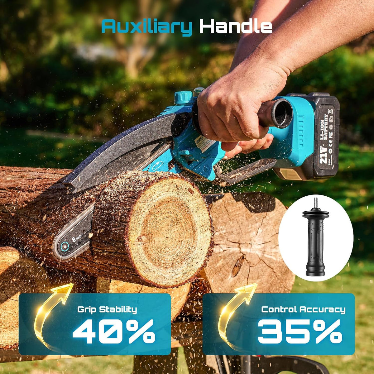 SEESII 8 Inch Mini Cordless Chainsaw with 4000mAh x2 Batteries