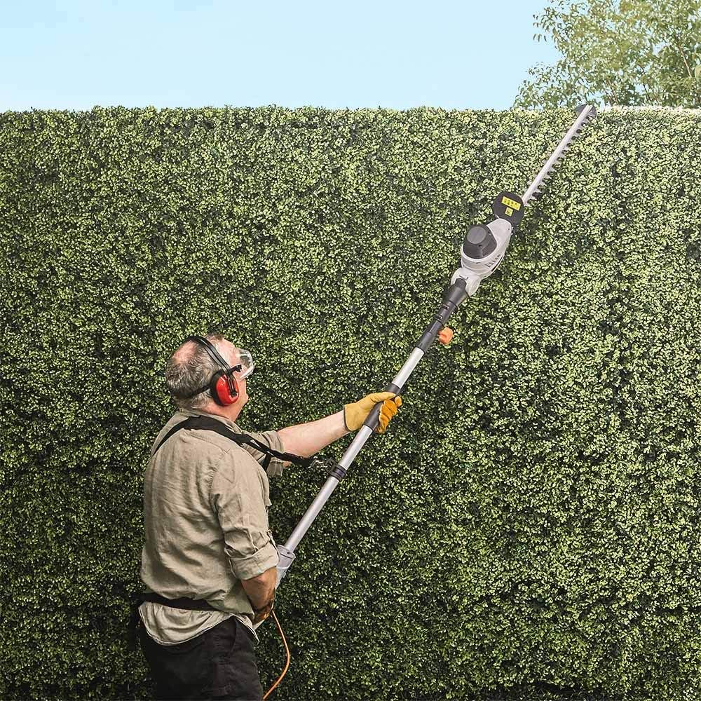 VonHaus Pole Hedge Trimmer & Chainsaw 2 in 1 750W – Corded Electric Extendable Reach 2.4m Cutter for Hedges, Bushes, Branches, Shrubs, Twigs – Comes with Blade Cover, 10m Cable, Harness & More