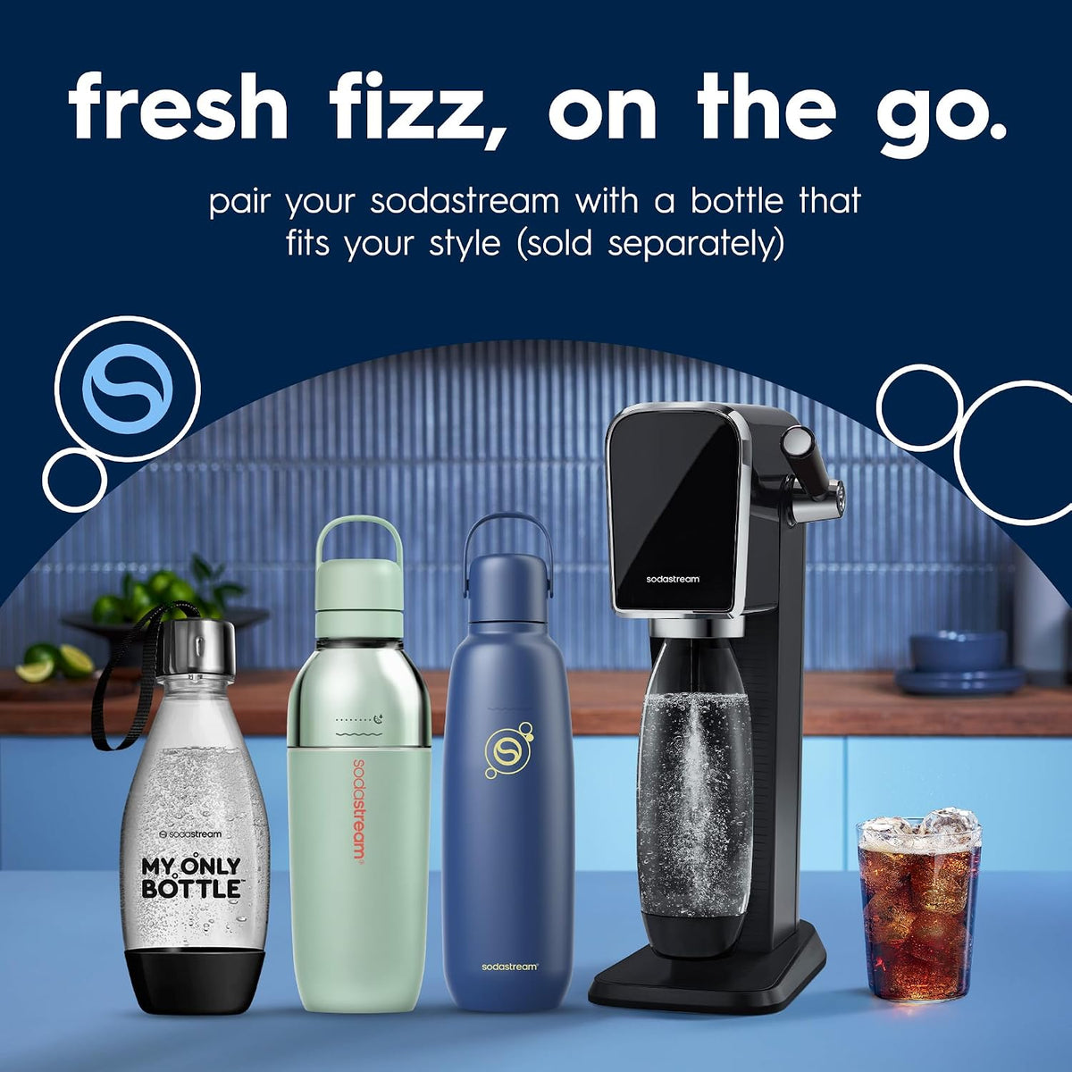 SodaStream TERRA Sparkling Water Maker, Soda Stream Machine Starter Kit with 1 CO2 Quick Connect 60L Gas Cylinder and 1 Reusable BPA Free Bottle, Make Pepsi at Home, Black