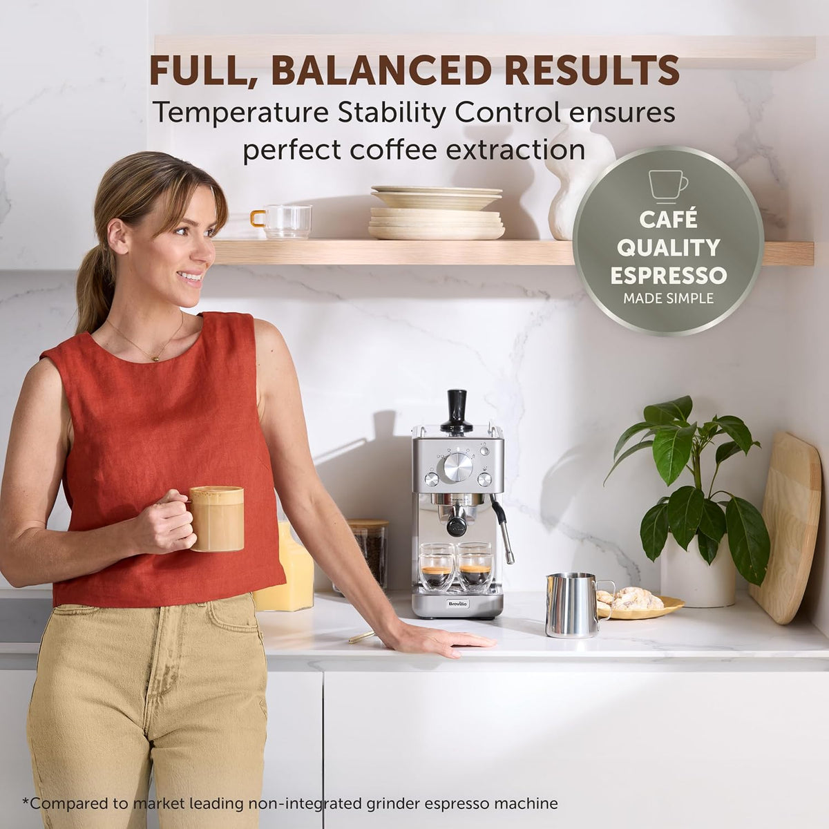 Breville Barista Slimline Espresso Machine, 15 Bar Pump, Integrated Milk Frother, Compact Design, Silver [VCF185]