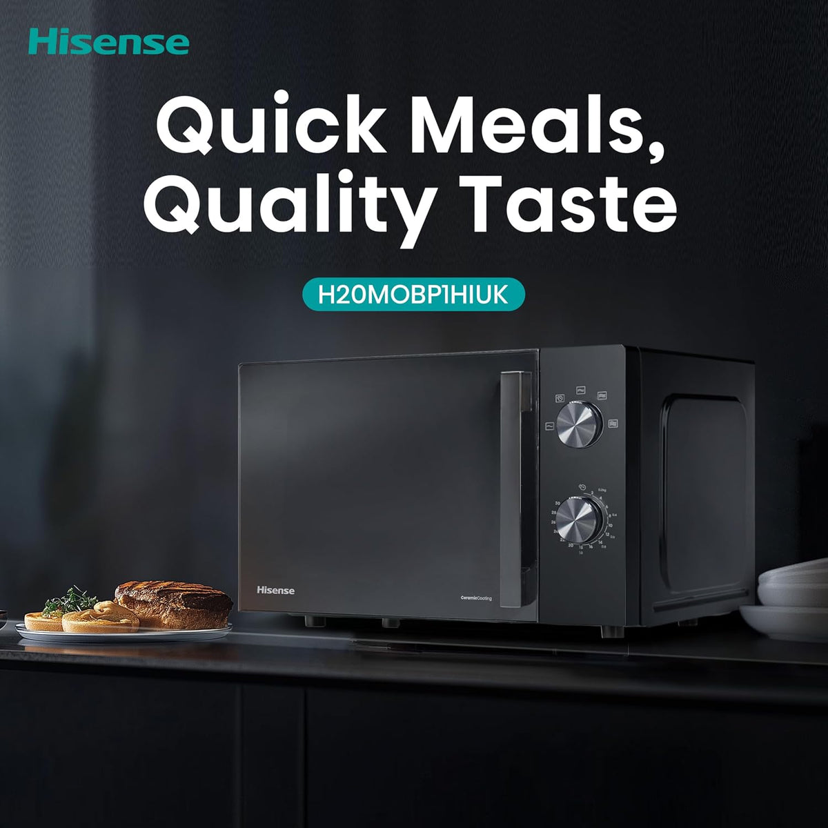Hisense 700 Watts 20 Litre Inverter Microwave Oven H20MOBP1HIUK Black, Automatic Defrost, 5 power levels, Easy Clean, H24.1 x W43.4 x D32.9 cm Freestanding