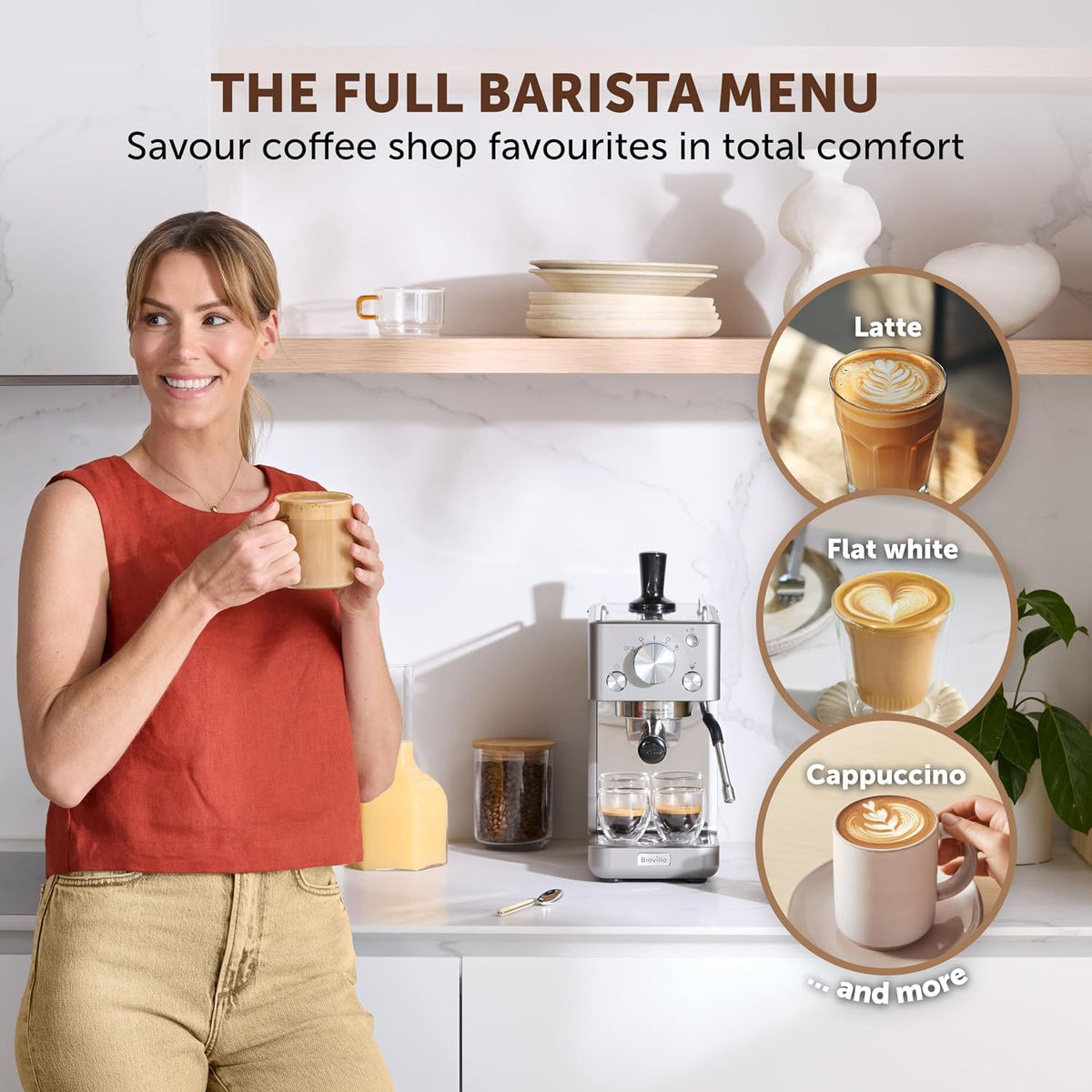 Breville Barista Slimline Espresso Machine, 15 Bar Pump, Integrated Milk Frother, Compact Design, Silver [VCF185]