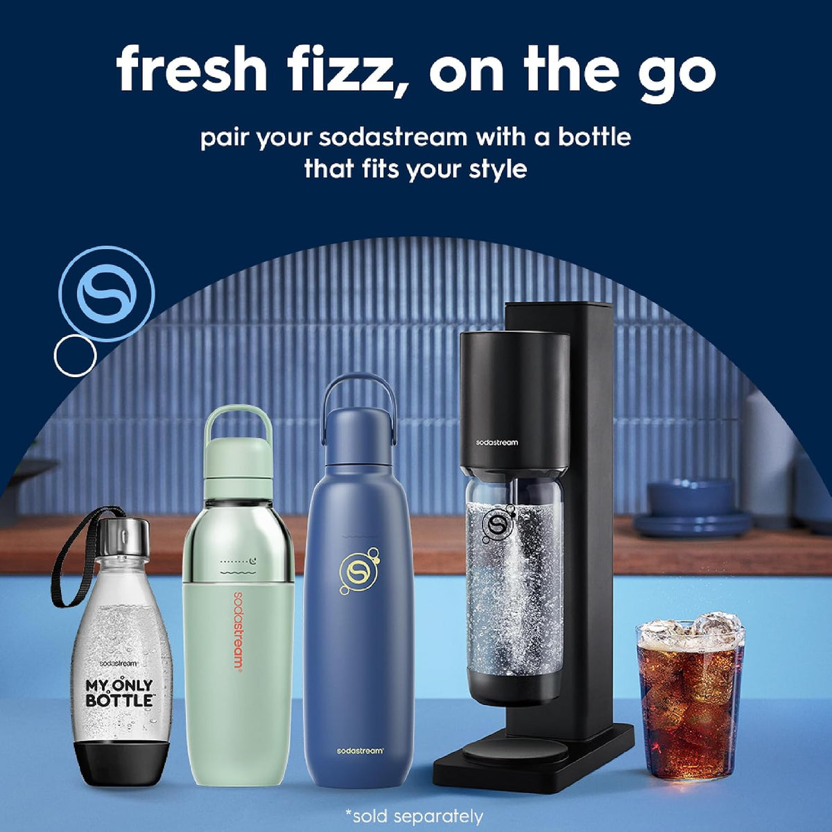 Sodastream FRESH Sparkling Water Maker Black Starter Kit, 2 CO2 & 1L Bottle