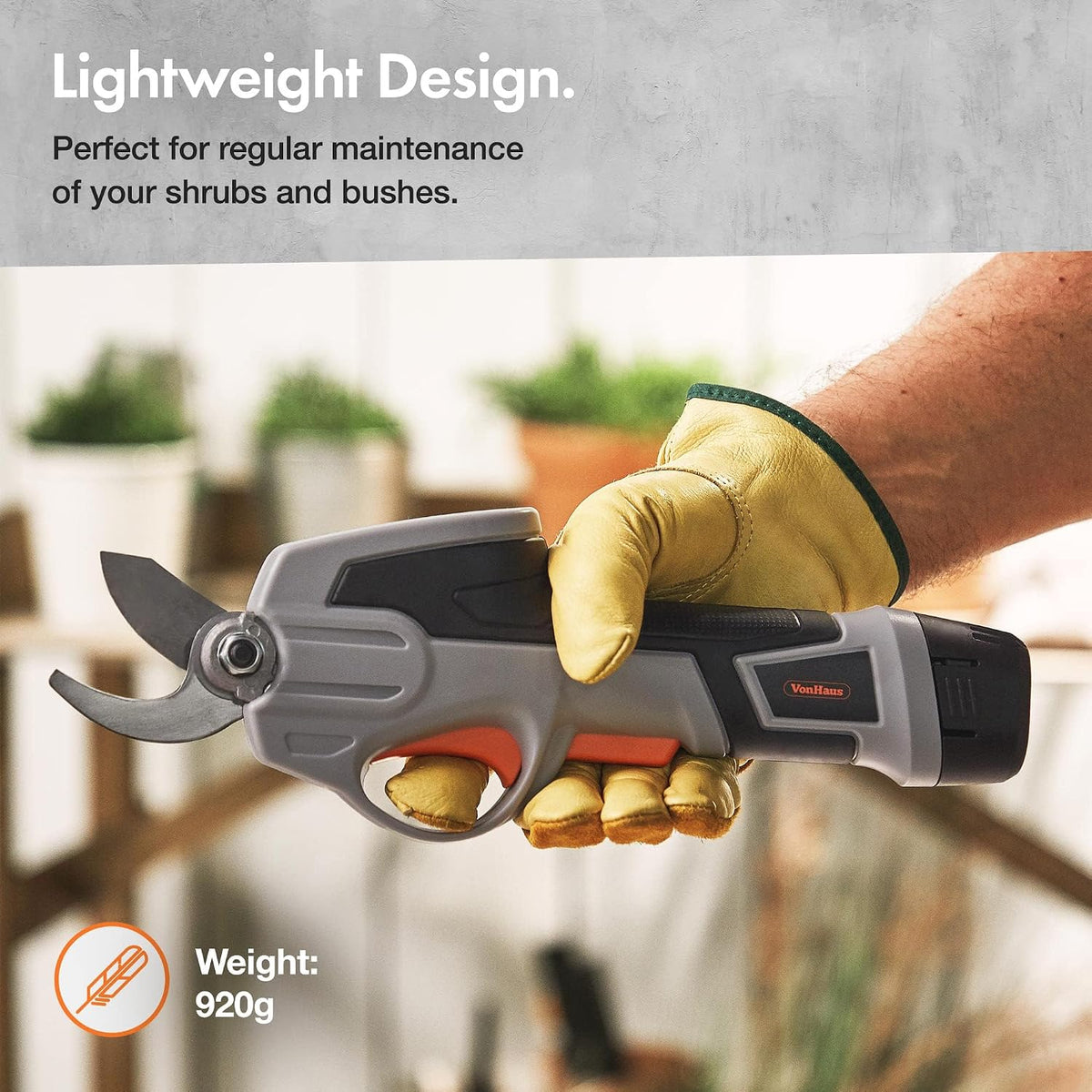 VonHaus Cordless Garden Secateurs 7.2V – Electric Pruning Shears for Gardening, Lightweight Pruner for Tree Twigs, Shrubs, Plants, Bushes & More – 800 Cuts from 1 Charge – Comfortable Ergonomic Handle