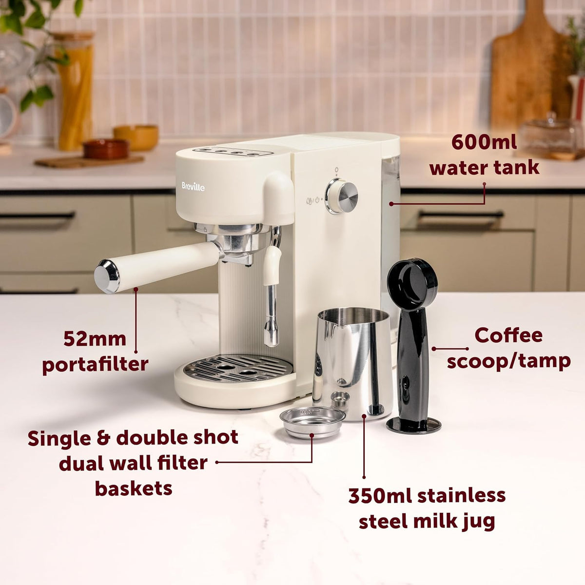 Breville Pixl Compact Espresso Maker, Oat, VCF196