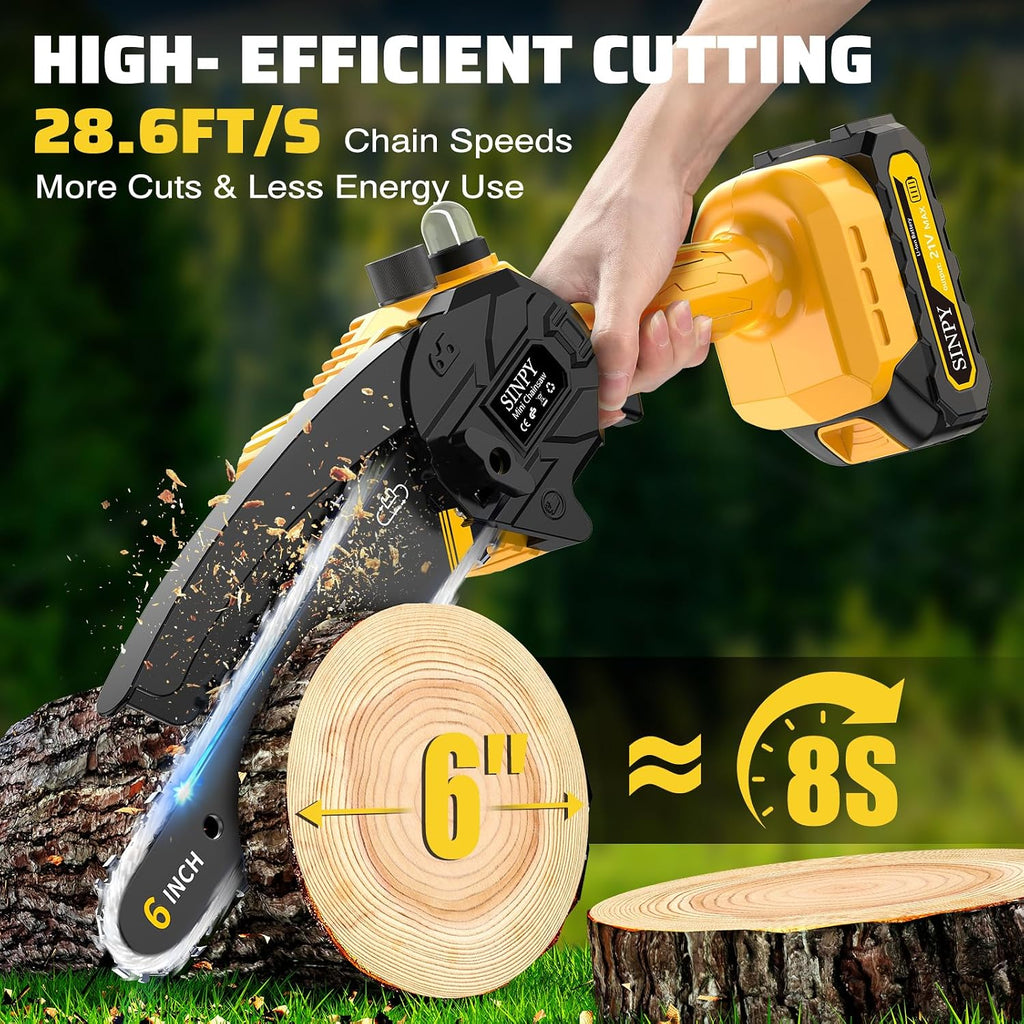 Mini Chainsaw Cordless, 6 Inch Electric Power Chain Saw with 2 Batteries & 2 Chains, Small Chainsaw with Safety Lock for Tree Trimming, Garden, Wood Cutting Gift for Men Dad Husband Fathers