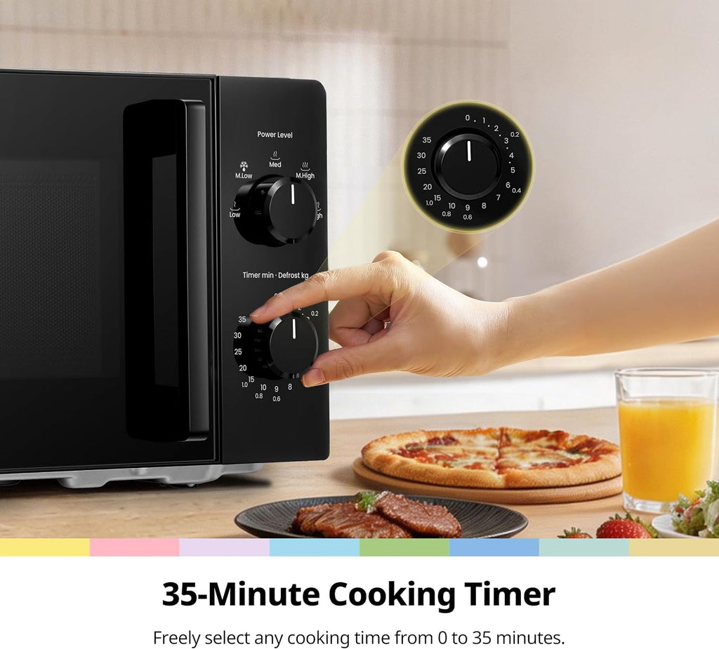 COMFEE' 20L Compact Black Microwave Oven, 700W Solo Manual Countertop Microwave with 5 Power Levels, Quick Defrost, Easy Clean, Dial Timer, Ideal for Small Kitchens - CMO-MM20L2NFPF(BK)