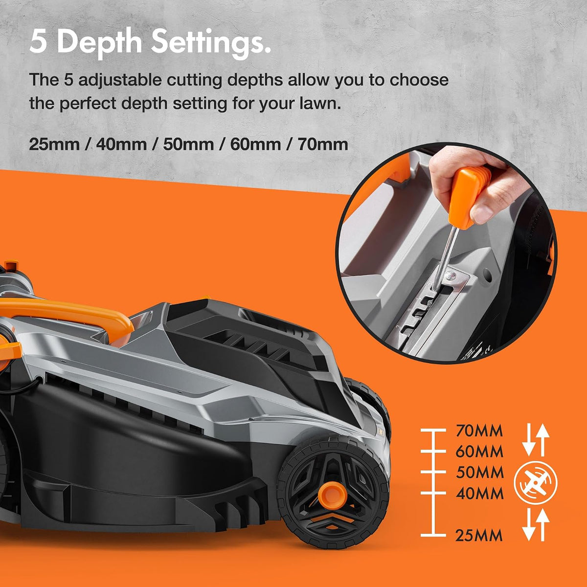 VonHaus Lawnmower Corded 1800W – 52L Box, 12m Cable, Mulching Attachment