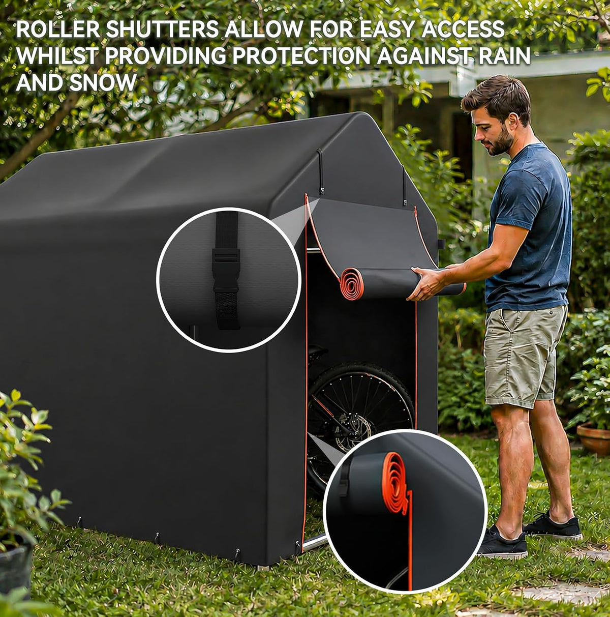 Aoxun 1.8x1.2M Heavy Duty Outdoor Storage Shed, Portable Waterproof Bike Shed Shelter and Garden Storage Tent, Roll-up Door Carport for Motorcycle and Lawn Tools, Black