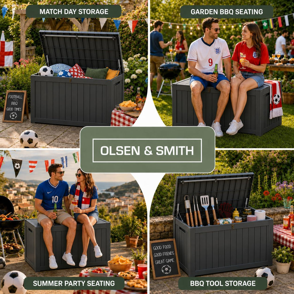 Olsen & Smith 570L Recycled Lockable Garden Storage Box & Bench Chest
