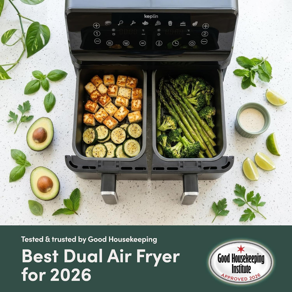 Keplin 9L Dual Zone Air Fryer - 8in1 Cooking Functions - 2700W Energy-Saving Cooker - Extra-Large Capacity for Healthy Meals - Roast, Bake, Dehydrate, Reheat,- Family Size -2 Years Warranty
