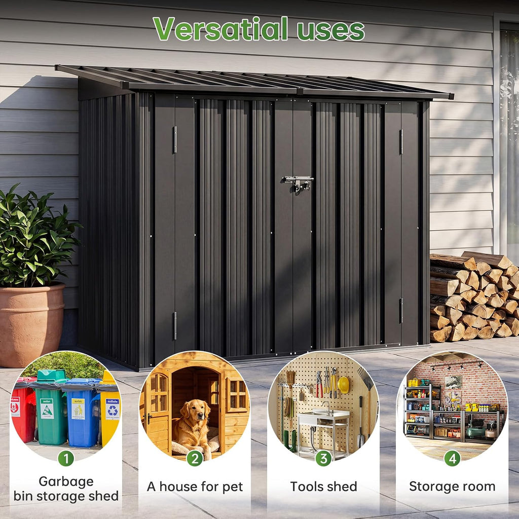 Aoxun 4.7x2.9ft(Overall Dimensions) Metal Garden Shed, Openable Front & Top Doors, Outdoor Galvanized Tool Storage Shed, Sheds and Outdoor Storage for Backyard Garage Lawn, Black
