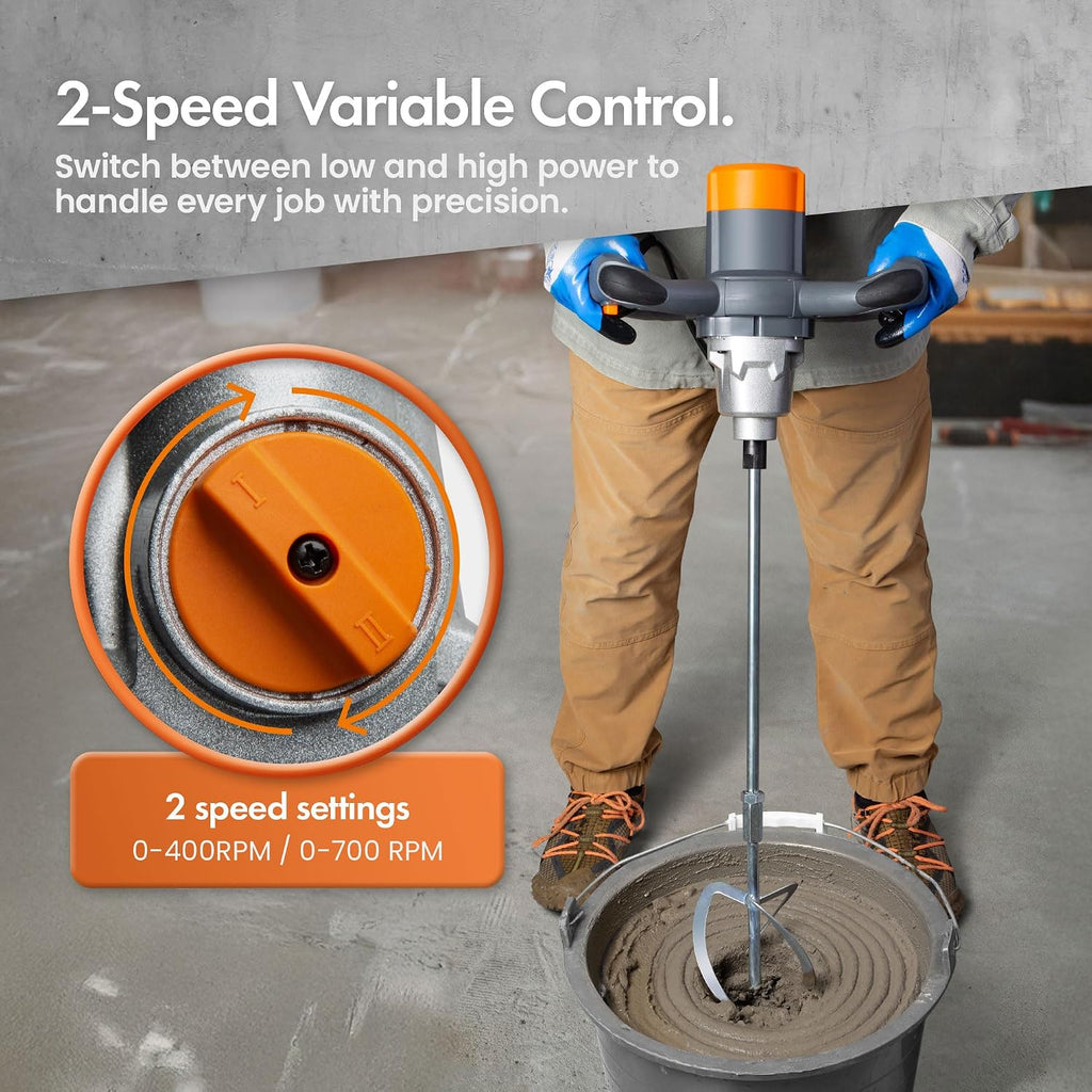 VonHaus Paddle Mixer – 1600W Electric Cement Mixer Handheld Stirrer with 2 Speed Settings (0–400/700RPM), Ergonomic Handle & Safety Switch – for Mixing Plaster, Mortar, Adhesive, Concrete & Paint