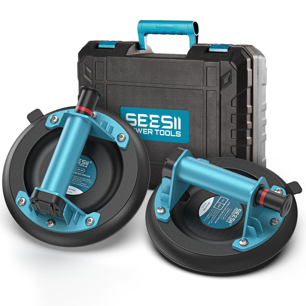 SEESII Electric Tile Suction Cup Lifters, 8-Inch Battery Glass Suckers Lifters with 4x 2400mAh Batteries, LED Display, 600 LBS Max Load Heavy-Duty Vacuum Suction Cups for Tile/Window/Granite