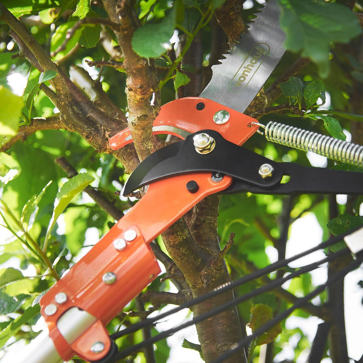 VonHaus Telescopic Tree Pruner & Lopper 2 in 1 – Long Reach 5.3m Cutter, Retractable & Extendable Pole Saw for Branches – Lightweight Aluminium Pole, Steel Blade – Blade Cover Included