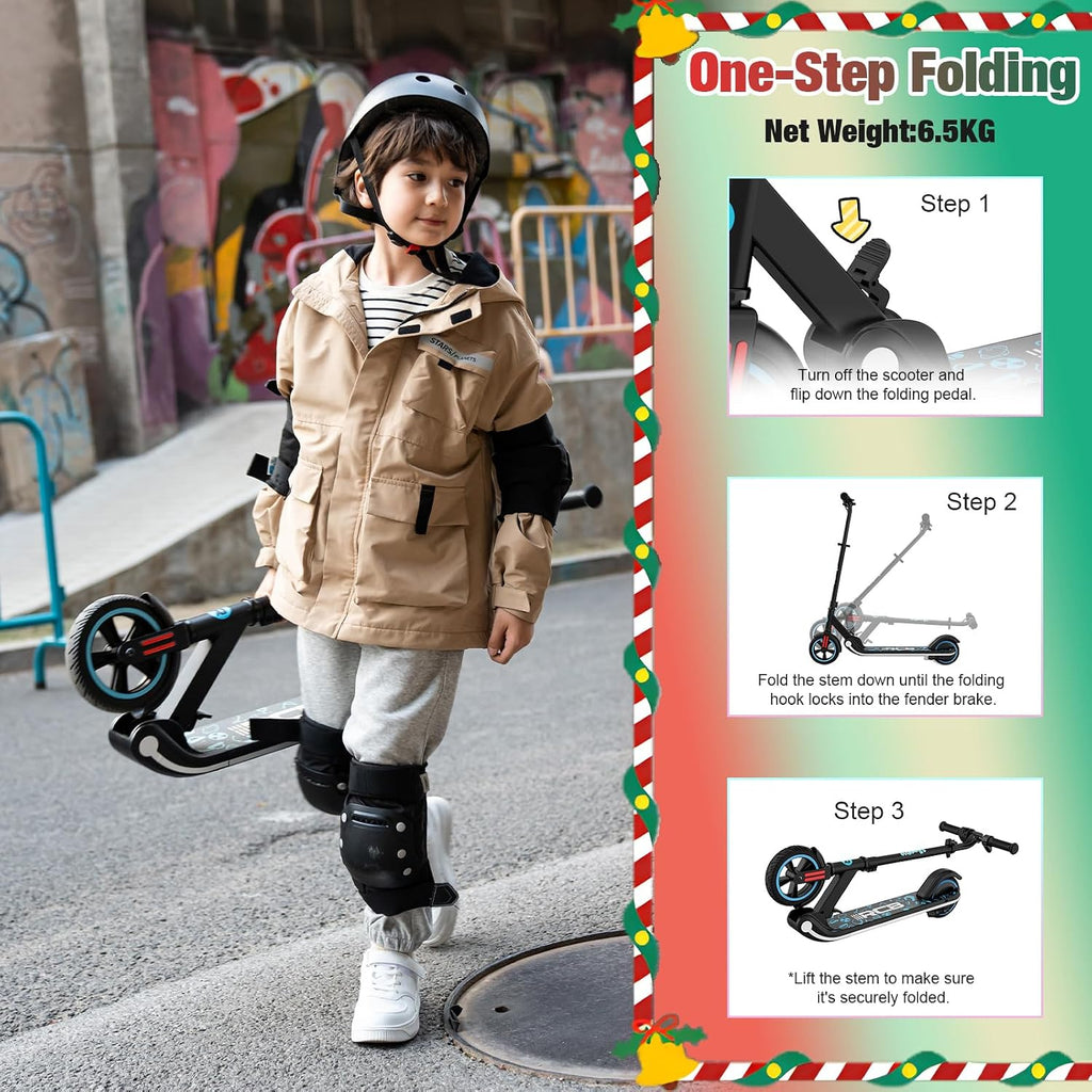 RCB Electric Scooter for Kids, 150W Motor - Max 9.94mph - Colorful LED Lights - Foldable - LED Display,Kids E Scooter for Age 6-12