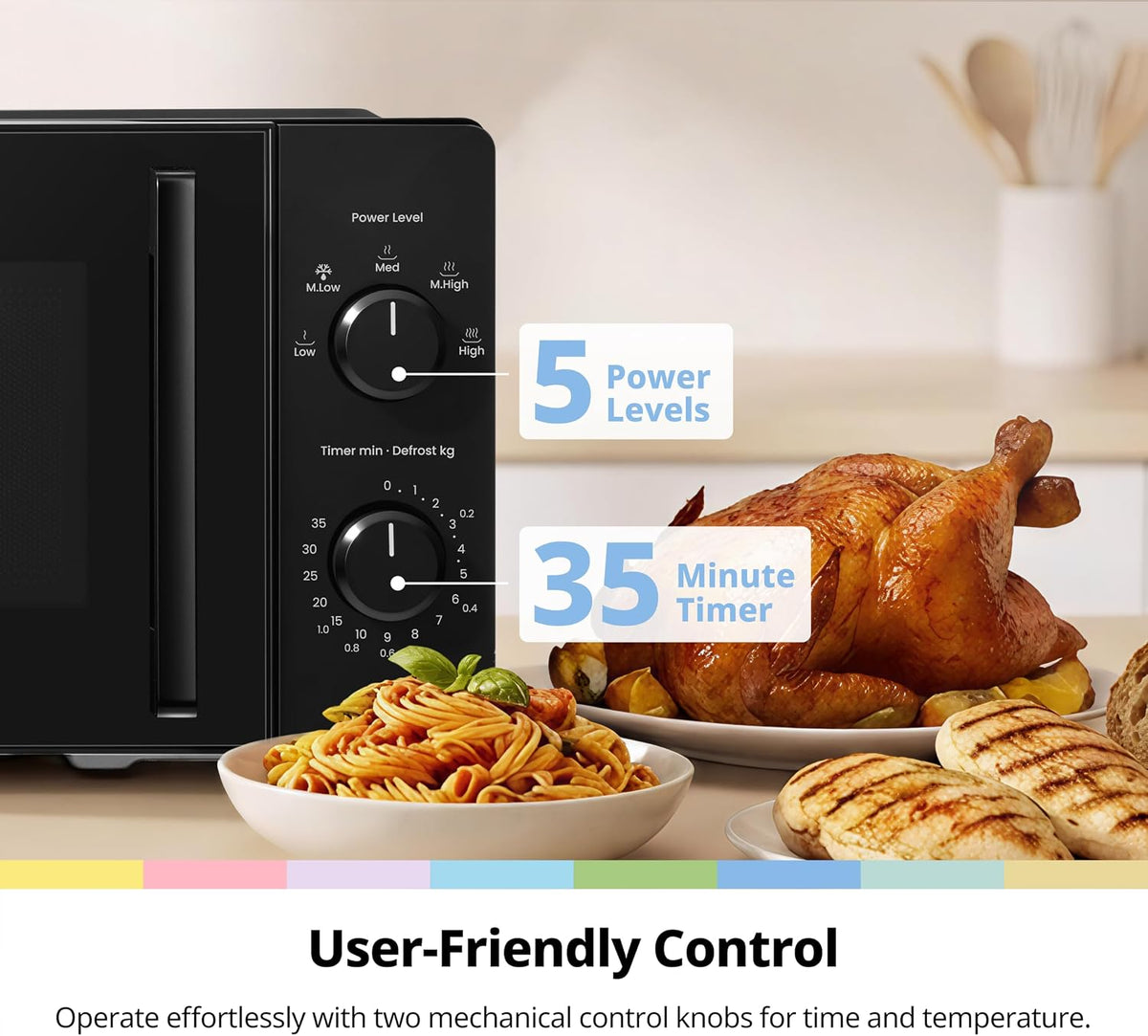 COMFEE' 20L Compact Black Microwave Oven, 700W Solo Manual Countertop Microwave with 5 Power Levels, Quick Defrost, Easy Clean, Dial Timer, Ideal for Small Kitchens - CMO-MM20L2NFPF(BK)