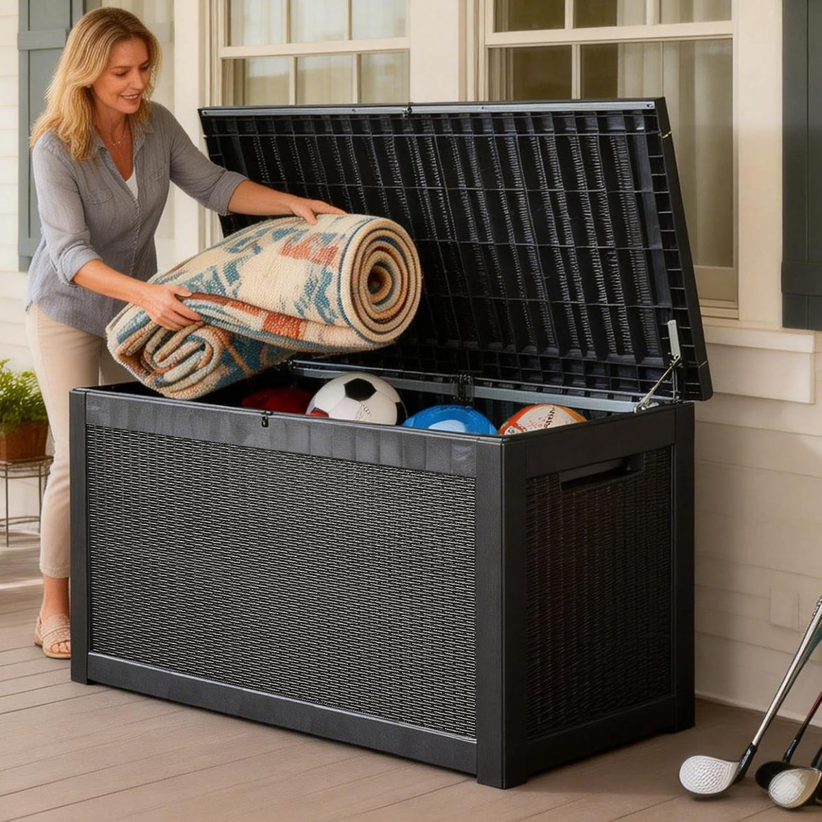 Aweather 980L Garden Furniture Storage Box, Large Capacity Patio Outdoor Container with Lockable Lid, Weather Resistant Shed for Tools, Cushions, Accessories