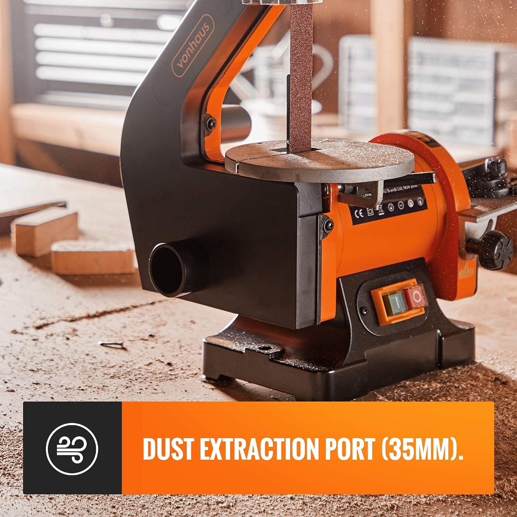 VonHaus Belt and Disc Sander - 25 x 760mm Belt / 125mm Disc Sander – Adjustable Sanding Table Changeable Sanding Discs Belts