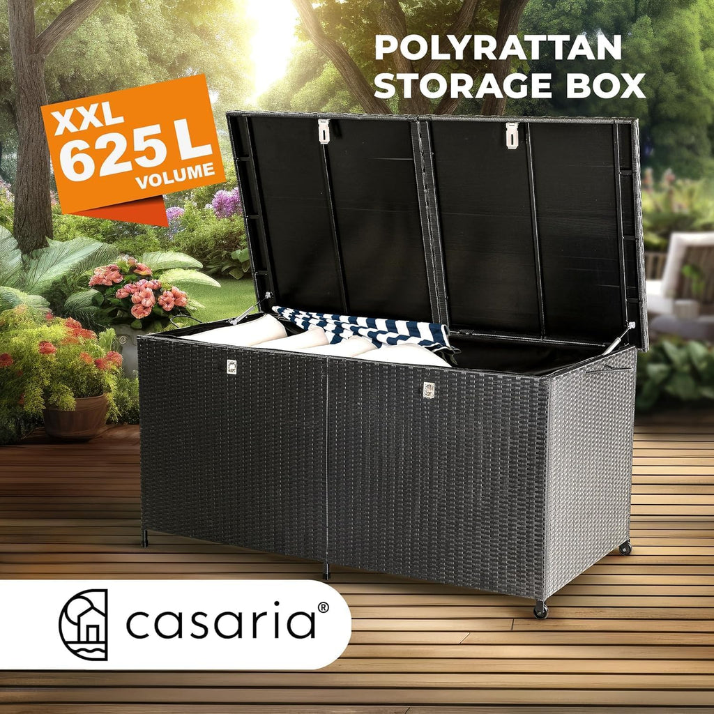 CASARIA® Rattan Garden Storage Box, Wheels & Carry Handle, Waterproof