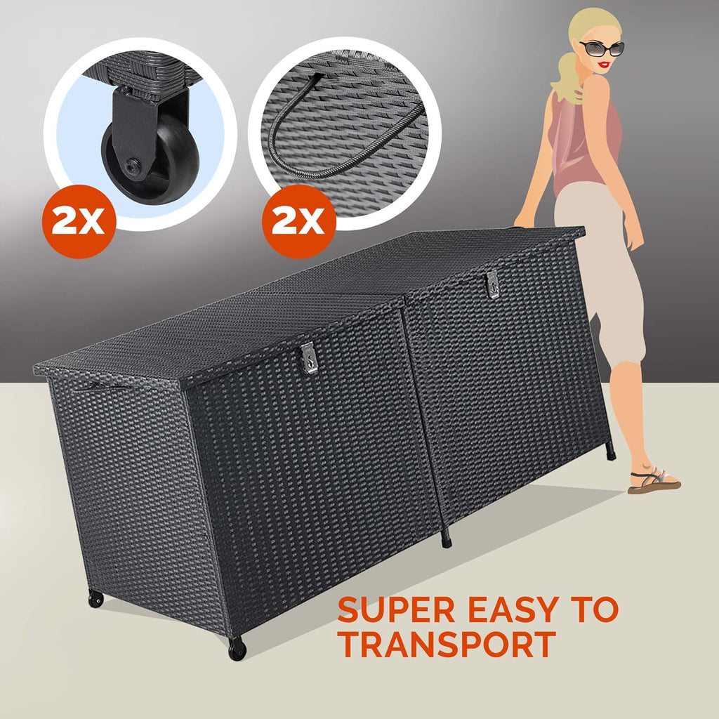 CASARIA® Rattan Garden Storage Box, Wheels & Carry Handle, Waterproof