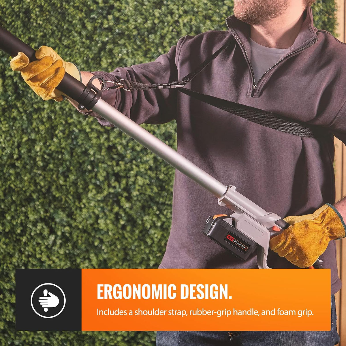 VonHaus Cordless Pole Chainsaw 40V – Electric Chainsaw with Battery, Charger and Harness – Telescopic Tree Cutter – Handheld, Portable, Foam Grip, Adjustable Length, Rotary Cutting, Robust Chain