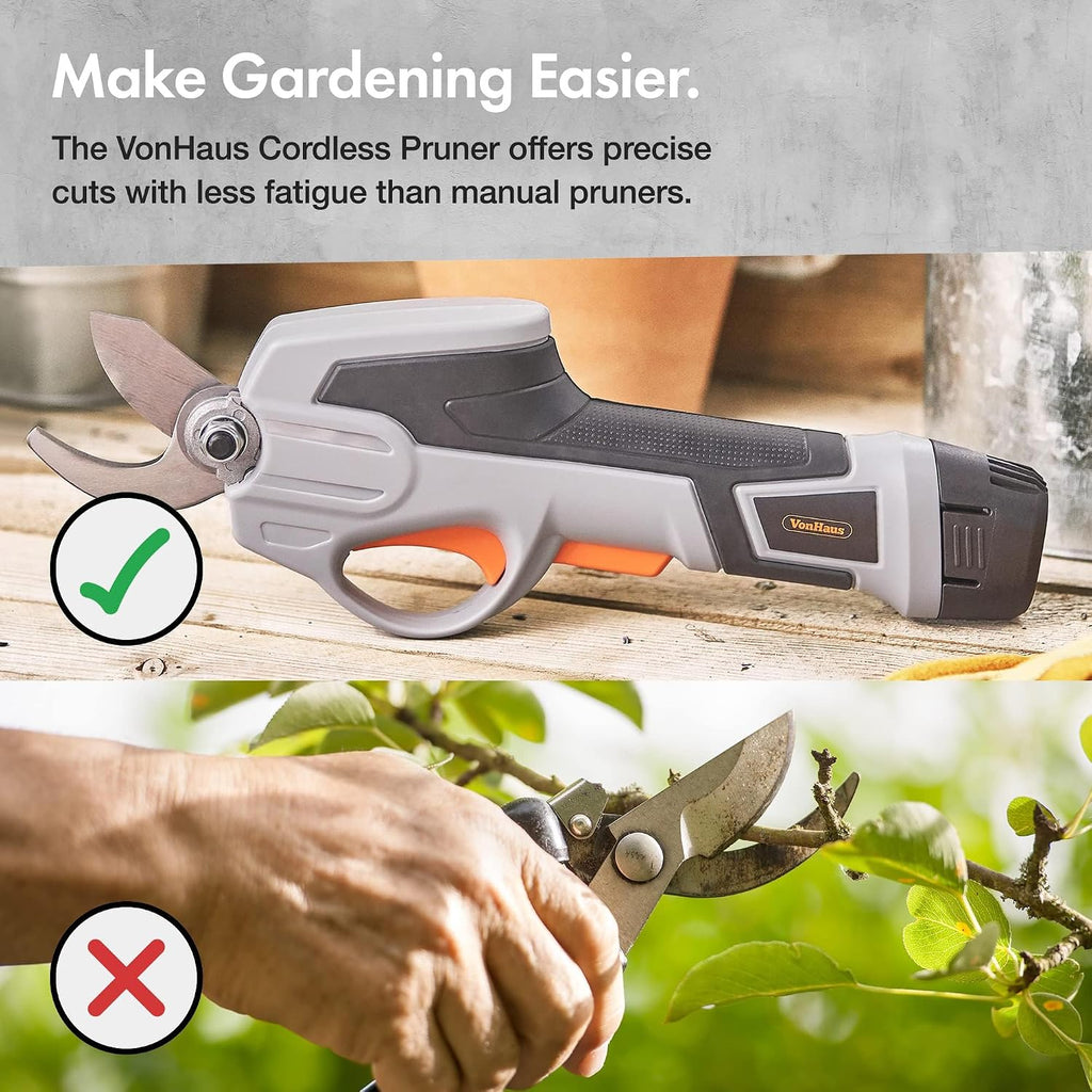 VonHaus Cordless Garden Secateurs 7.2V – Electric Pruning Shears for Gardening, Lightweight Pruner for Tree Twigs, Shrubs, Plants, Bushes & More – 800 Cuts from 1 Charge – Comfortable Ergonomic Handle