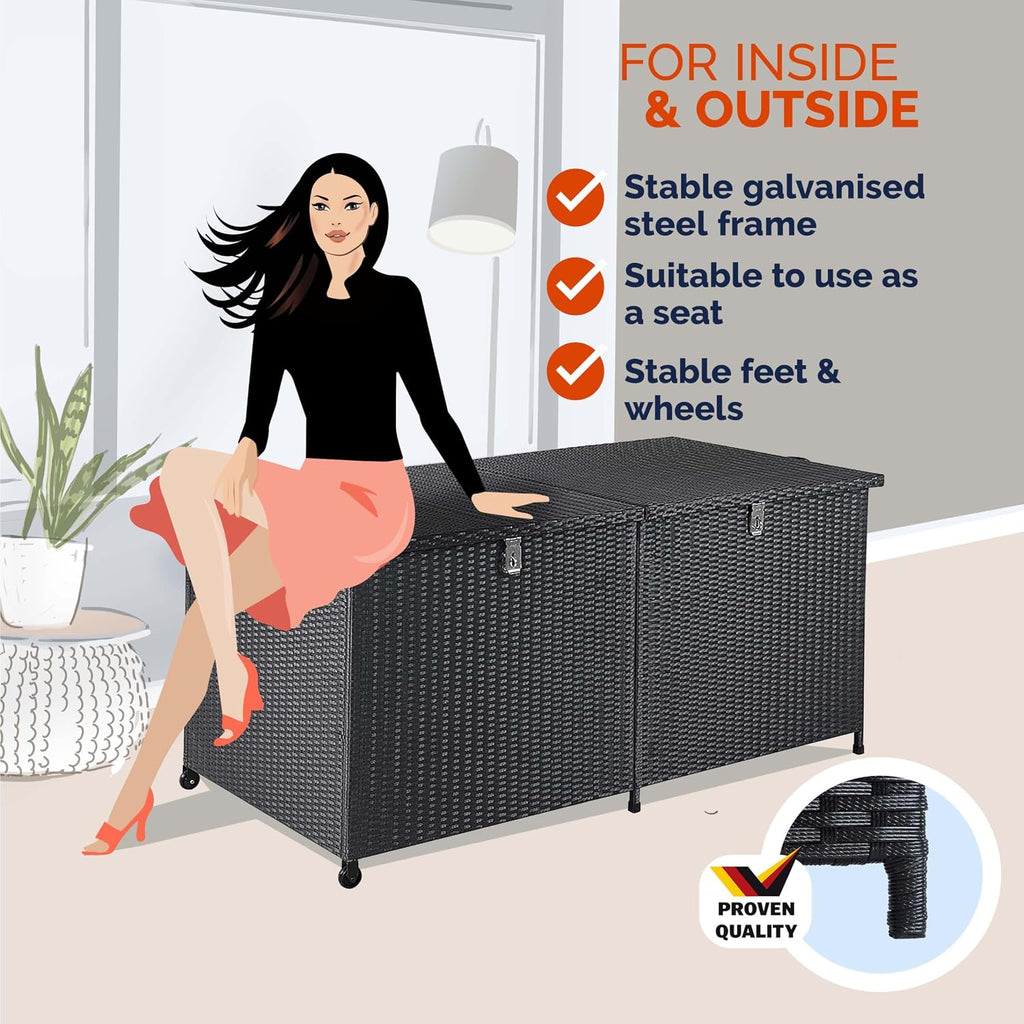 CASARIA® Rattan Garden Storage Box, Wheels & Carry Handle, Waterproof