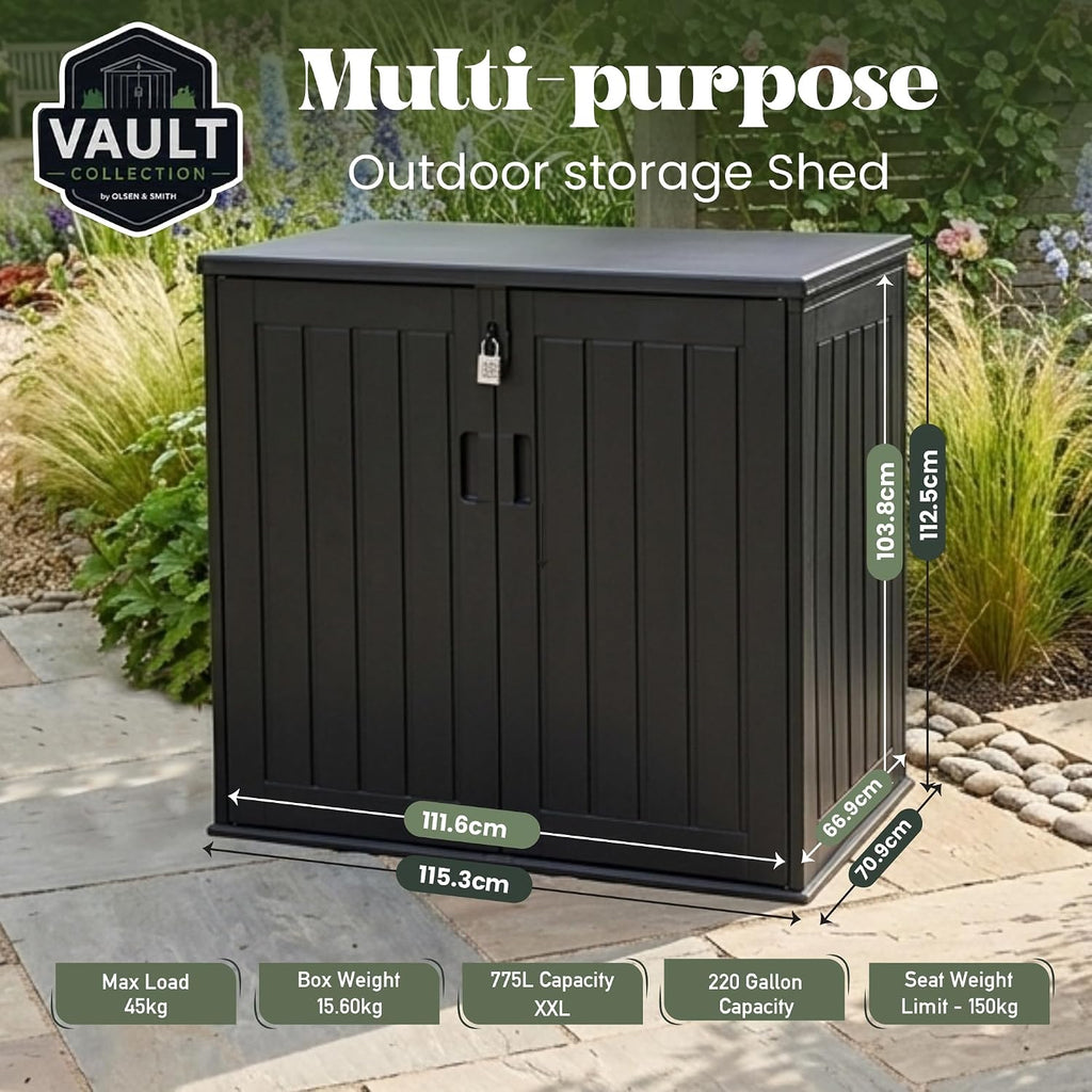 Olsen & Smith 775L Waterproof Lockable Outdoor Garden Storage Shed & Box