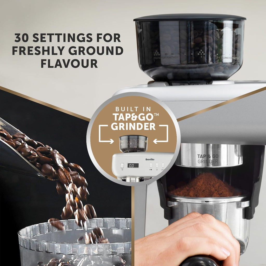 Breville Barista Max+ Espresso | Latte & Cappuccino Coffee Machine | Intelligent Grind & Dosage | Precision Extraction Timer | Integrated Milk Frother | 15 Bar Italian Pump | Silver [VCF153]