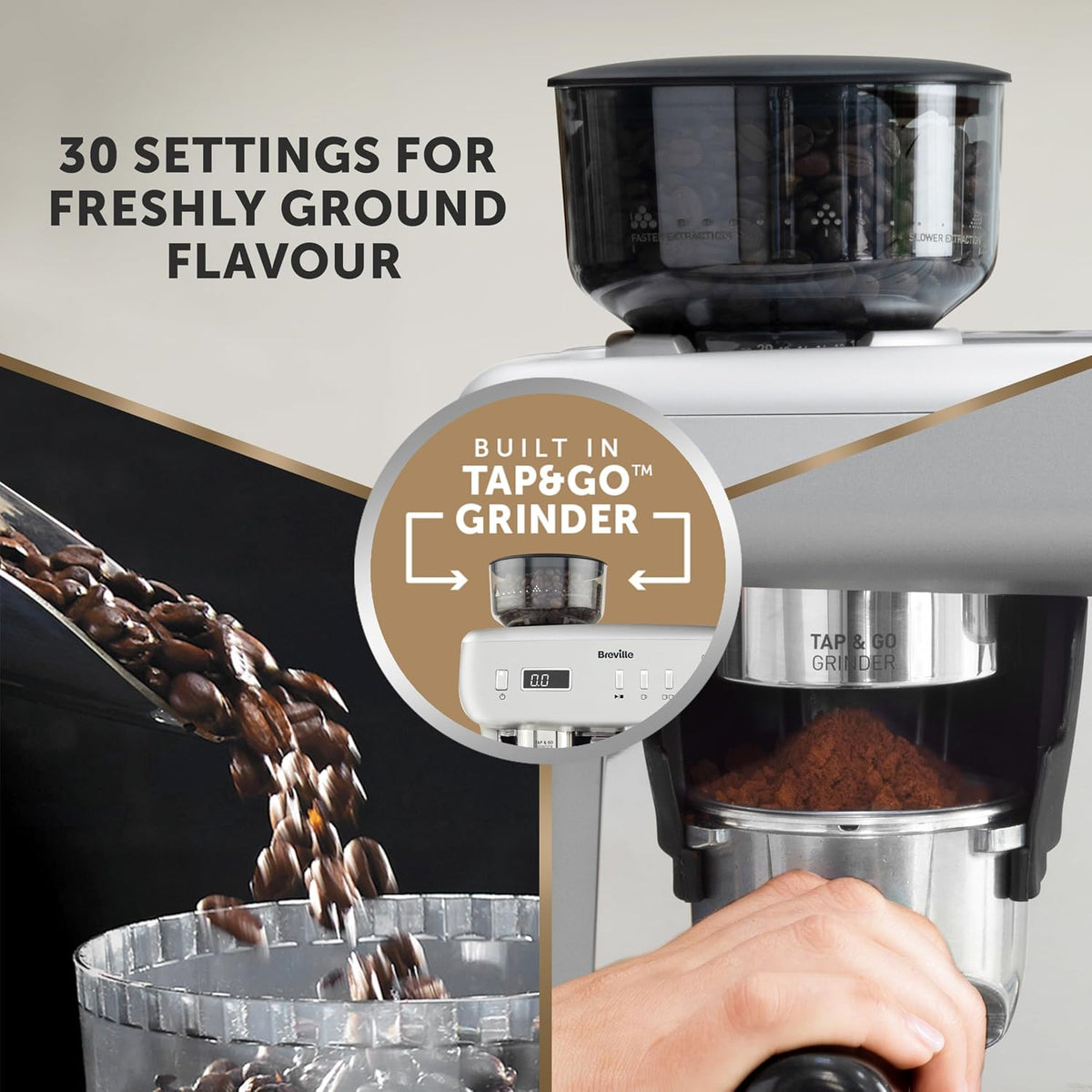 Breville Barista Max+ Espresso | Latte & Cappuccino Coffee Machine | Intelligent Grind & Dosage | Precision Extraction Timer | Integrated Milk Frother | 15 Bar Italian Pump | Silver [VCF153]